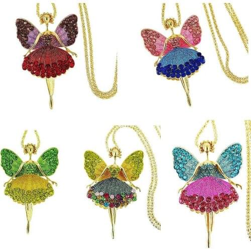 TianBo Statement Enamel Crystal Dance BALLET Girl Fairy Angel Necklace long Chain Pendant 2018 Fashion New Enamel Jewelry Women