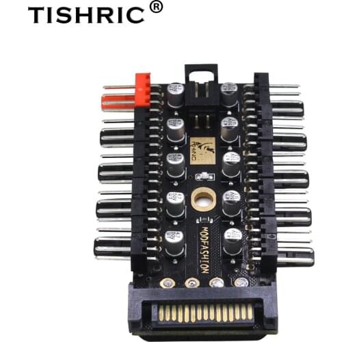 TISHRIC 1 to 10 PC Cooler Fan Hub Splitter Speed Controller PWM SATA 12V Power Supply Adapter Computer Mining