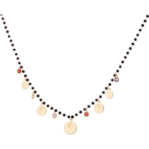 Unique Queen Portrait Coins Chokers Necklace Women Accessories 2020 Bohemia Black Beads Chain Tassel Colorful CZ Zircon Jewelry