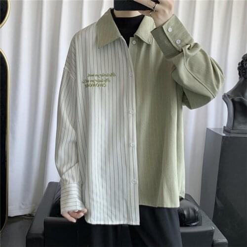 VERSMA Korean Harajuku Striped Stitch Men Punk Asymmetrical Shirts Hip Hop Trendy Streetwear Long Sleeve Shirt Men Dropshipping