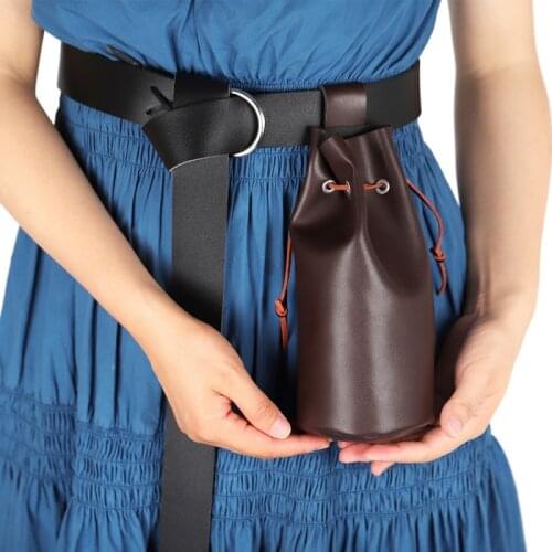 Medieval Vintage Waist Money Pouch Bag Costume Accessory Parts For Men Women Viking Leather Drawstring Bag Coin Purse