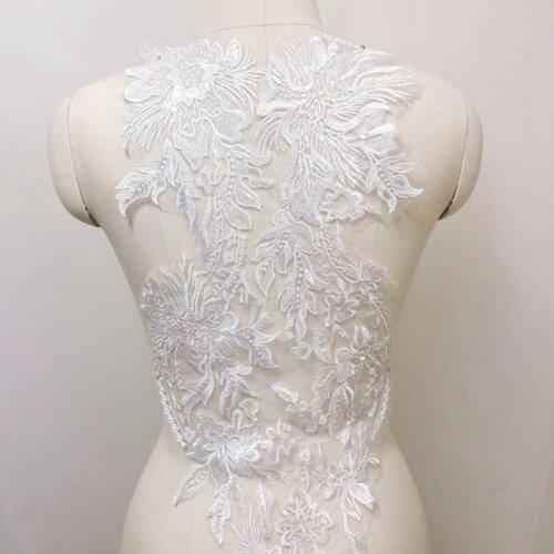 Embroidered Sequins Flower Stickers Back Stickers Bride Wedding Accessories Patch Off white