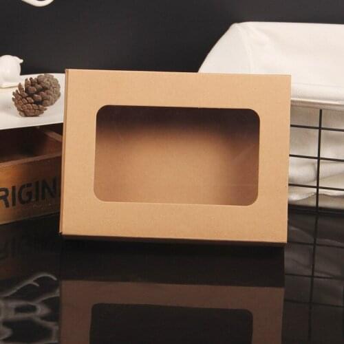 300pcs Kraft Drawer Box with PVC Window for Gift\Socks\Crafts\Jewelry\Underwear Packing Brown Paper Storage Boxes