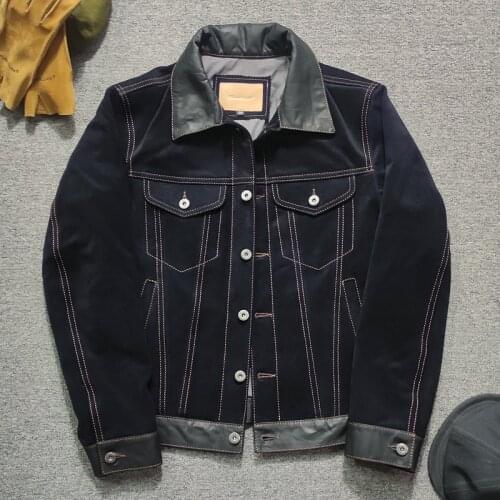 YR!Free shipping.Wholesales.cheap.2021 brand new.classic casual Denim style Suede leather jacket.fashion japan slim leather coat