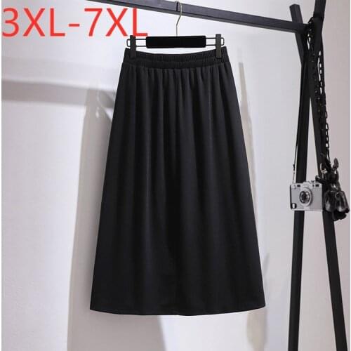 New 2021 Ladies Summer Plus Size Midi Skirt For Women Large Loose Casual A-line Black Pleated Skirts 3XL 4XL 5XL 6XL 7XL