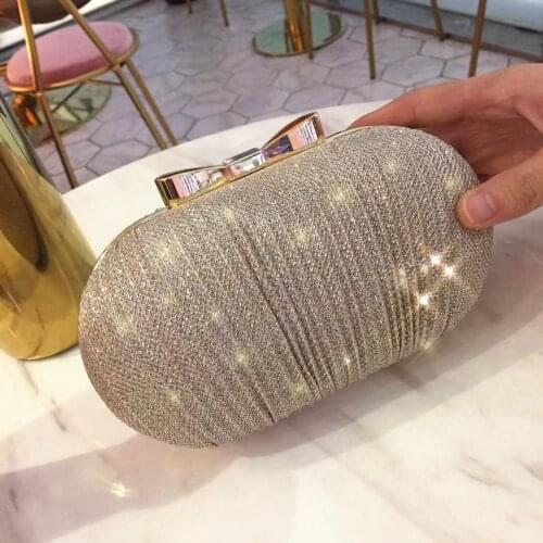 Women Handbag Ruched Clutch Day Ladies Evening Bag Party Bride Clutch Girls Wedding Glitter Bag Clutches with Chain Gold Silver