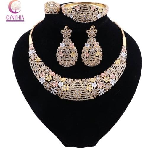 CYNTHIA Crystal African Beads Jewelry Set Nigerian Wedding For Women Necklace Ethiopian Jewelry Wedding Gold Set Costume Jewelry