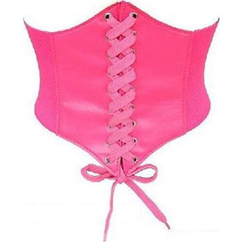 Women Sexy Waspie Faux Leather Wide Waist Waistband Belt Corset Elastic Waspie Fashion Waist Waistband Belt Underbust All-match