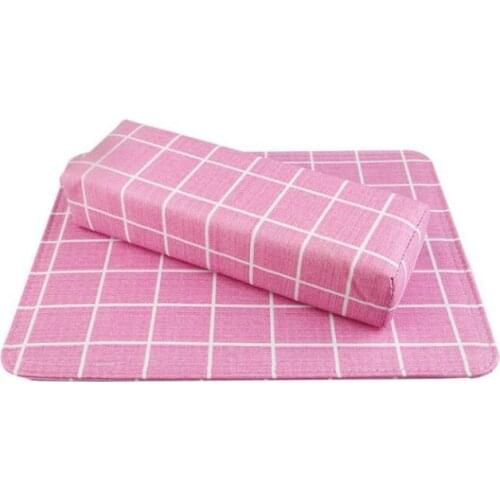 1 set Nail art Hand Pillow with mat pink plaid stripes soft Hand Rest Cushion Manicure Tools