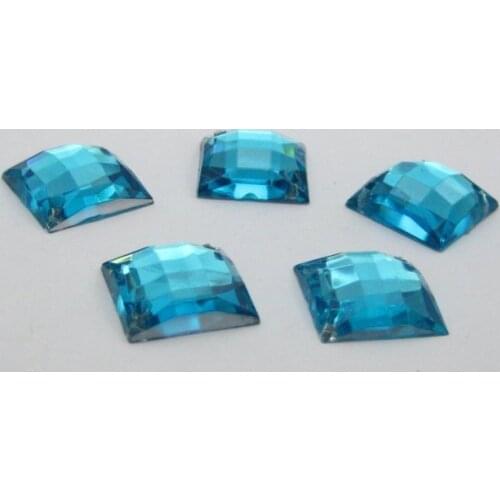 100 Blue Flatback Acrylic Square Rhinestone Button 14mm Sew on bead