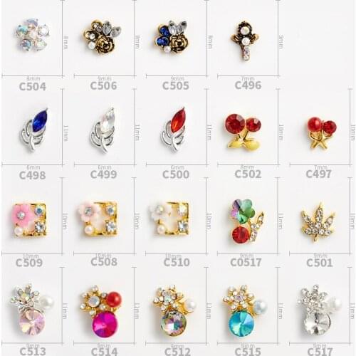 20pcs High Quality Maple Leaf Cherry Rose Variety Style Pearl Rhinestone Embellishment DIY Nail Supplies Decoration