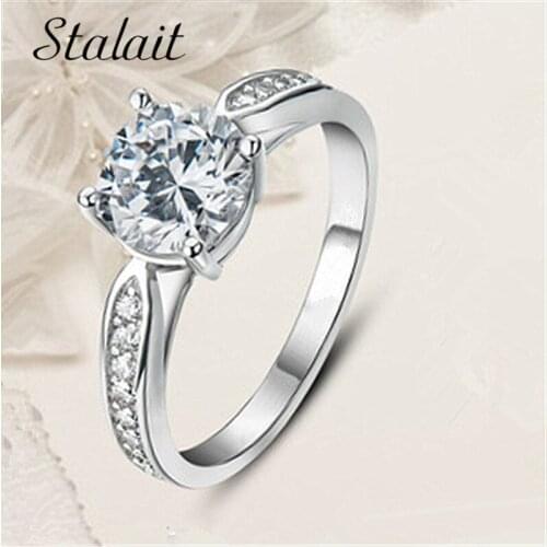 2018 Wedding Bands Crystal Silver Color Engagement Four-claw Cubic Zircon Ring Women Party Jewelry Size Opening Cheap