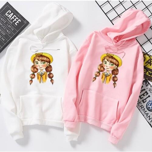 2019 Women Long Sleeve Drawstring Pattern Print Hoodies Autumn Winter Hooded Sweatshirts Hoody Jacket Womens Coat Pockets Tops