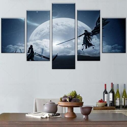 Final Fantasy Xv Game Art Silk Canvas Poster Print Wall Pictures For Bedroom Living Room Decor Cloud Vs Sephiroth 5 Pieces