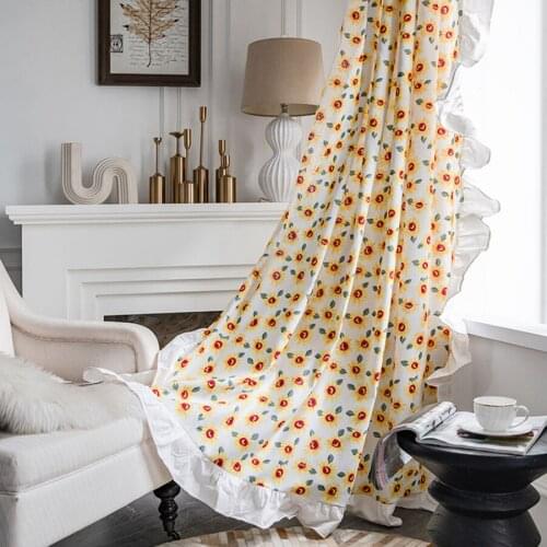 American Country Yellow Sunflower Lotus Leaf Half Shade Curtains Pastoral Three-Sided Fungus Study Bedroom Free Punch Drapes #5