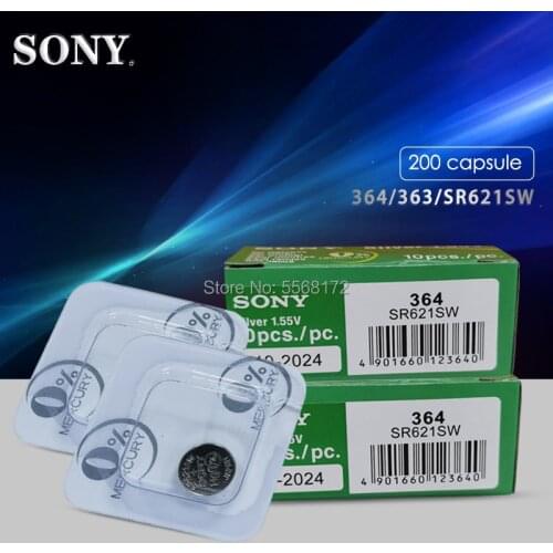 200PC For Sony AG1 Watch Battery Cell AG1 364 SR621SW LR621 621 LR60 CX60 Single grain packing Button Coin Cell Batteries