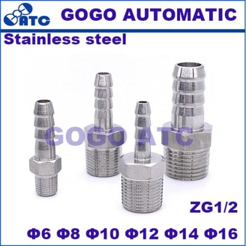 Quick coupler Pagoda joints ZG1/2'',O.D 6 8 10 12 14 16 mm hose tupe male thread stainless steel 304 Hexagonal connector fitting