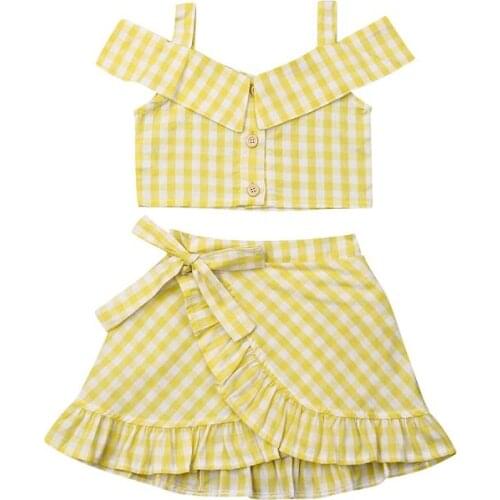2019 Children Summer Clothing Kid Newborn Baby Girl Short Crops Tops Plaid Skirts Outfit Summer Dress Clothes 2Pcs Set 12M-4T