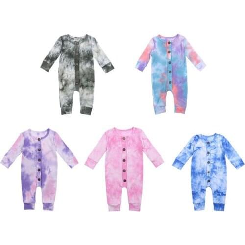 Newborn Infant Tie Dye Print Romper Baby Girl Boy Ribbed Jumpsuit Gradient Long Sleeve 1 Piece Fall Clothes Childrens Clothing
