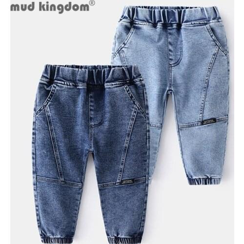 Mudkingdom Little Boys Jeans Solid Loose Elastic Waist Pockets Casual Denim Pants for Toddler Spring Autumn Trousers Clothing