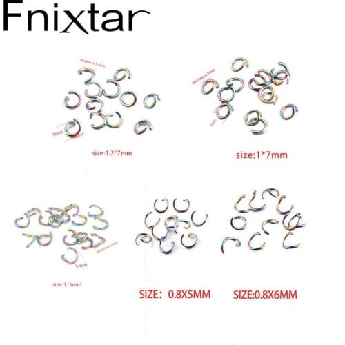 Fnixtar 0.8*5/6mm 1*5/6/7mm 1.2*7mm Rainbow Color Stainless Steel Open Jump Ring DIY Finding Open Single Split Ring 100pcs/lot