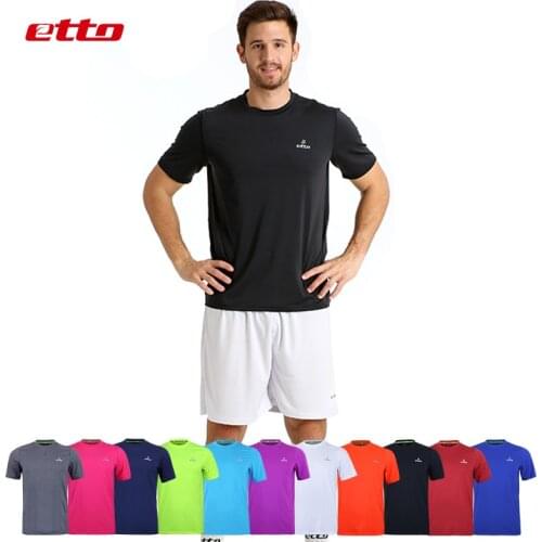 Etto Quality New Short Sleeve Soccer Jersey Men Colorful Quick Dry Football Training Uniform O-neck Leisure Sport Shirt HUC071