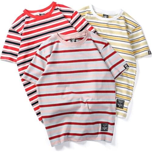 2021 Popular Logo Original Mens Loose Large Size Japanese Color Stripe Short Sleeve T-Shirt Men And Women Lovers Tee Summer