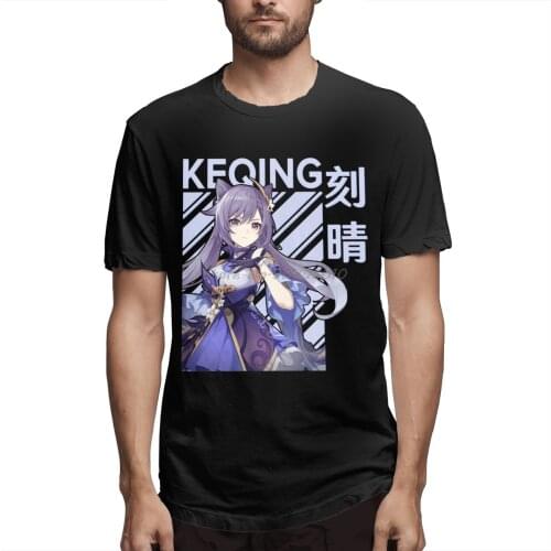Genshin Impact Keqing Game T Shirt Plus Size Cotton Crewneck Short Sleeve Custom T Shirt Men Cotton Tees Streetwear Harajuku