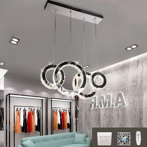 Chrome Long Stainless Steel And Crystal Dimmable LED Pendant Light Fixture For Dinning Table Kitchen Breakfast Bars Hanging Lamp