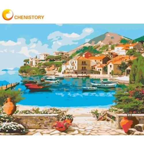 CHENISTORY Seaside Landscape Oil Painting By Numbers 40x50cm Framed On Canvas Handmade Unique Gift Home Decoration Wall Arts