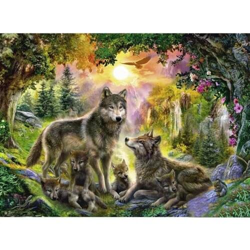 KEXINZU 5D DIY Diamond Painting "Wolf family" Full Drill Resin 3d Diamond Embroidery Rhinestone Cross Stitch Home Decor Y30333