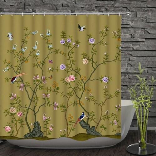 Chinese Flower Bird Waterproof Shower Curtain 3d printed Bath Curtains Bathroom Polyester Cloth 180*200cm Bath Screen