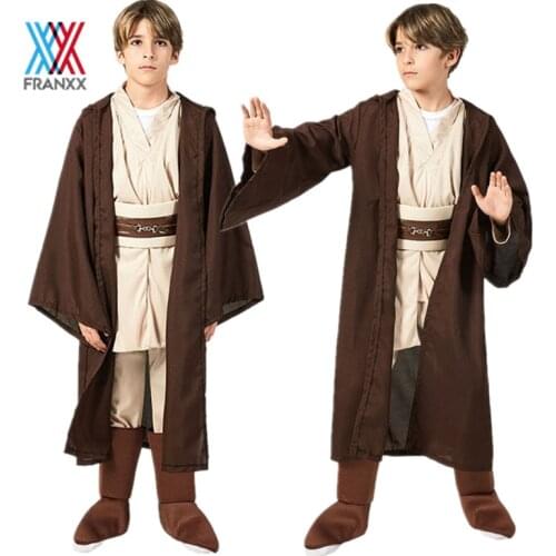 Franxx Star War Costume Kid Jedi Warrior Obi Wan Kenobi Black Soldiers Top Cloak Pants The Force Awakens Rey Cosplay Fancy Dress