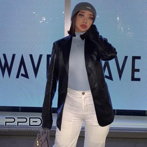 Cool Girl Kim Same Style Faux-Sheepskin Simple Fit And Slim Black Blazer Jacket