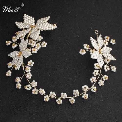 Miallo 2019 Newest Pearls Headband Wedding Hair Vine Crystal Pearl Headband Rhinestone Bridal Hair Accessories Jewelry