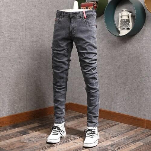 Fashion Designer Men Jeans Retro Dark Gray Elastic Casual Cotton Denim Pencil Pants Korean Style Youth Streetwear Slim Jeans Men