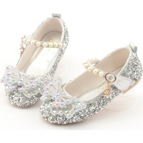 2 7 12 Years Fashion Bow Beaded Princess Shoes For Big GirlS Party Leather Shoes Little Girl Dress Kids Children School Shoes