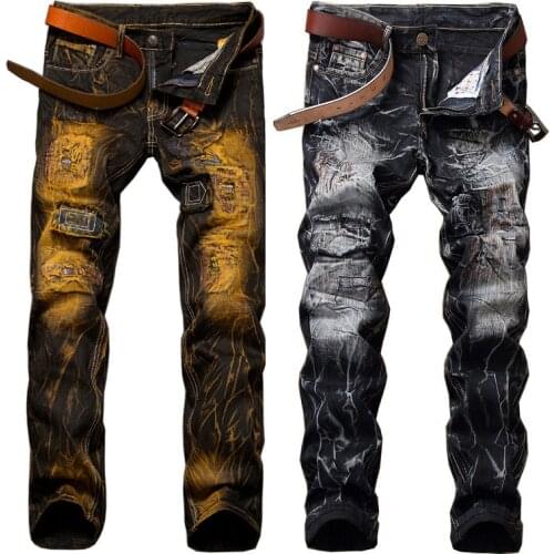 2021 Men’s Retro Distressed Denim Pants,Slim-fit Patched Street-fashion Casual Jeans,High Quality Tie-dyed Jeans,Youth Must