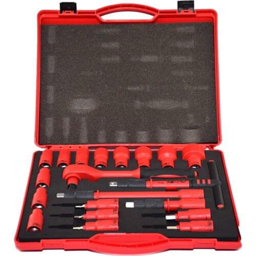 20PCS 1000V VDE insulated tools 1/2 ratchets wrench Sockets Sets T-Handle Extensions Hex Bits Sockets Resistant to high voltage