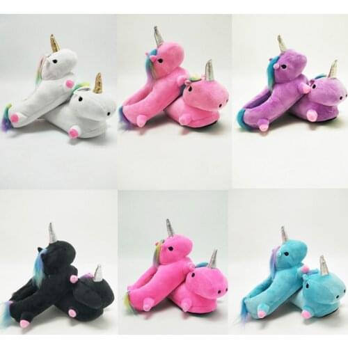 2019 New Winter ChildrenS Home Plush Slippers Unicorn LED Colorful Lights Plush Warm Home Full Surrounded Cotton Shoes