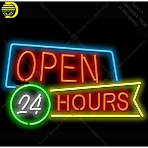 Open 24 Hours Neon Sign Glass Tube Handcraft neon light Sign Recreation Hotel Iconic Sign Beer Neon Light anuncio luminoso Art
