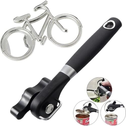 Can Opener Professional Side Cutting Manual Can Lifter Can Opening Tool with Bicycle Bike Shaped Bottle Opener