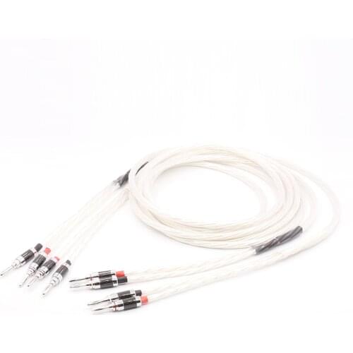 Pair Silver plated OFC Speaker cable with Carbon fiber Banana plug For High End Speaker