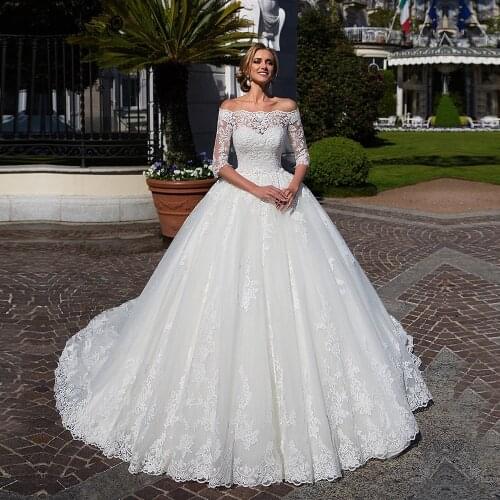Sexy Off The Shoulder Half Sleeves Wedding Dresses 2020 Luxury Bohemian Princess Ball Gown Bridal Plus Size Lace Robe De Mariee