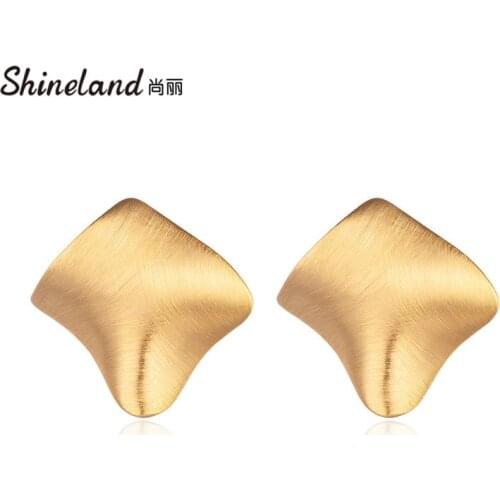 Shineland Minimalistic Geometric Irregular Stud Earrings Metal Unique Design Brincos Bijoux for Women Girl Female Jewelry Gift