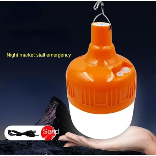 USB Charging Led Rechargeable Hanging Bulb Portable Tent Vendor Emergency Night Light Camping Lantern Battery Powered Lamp