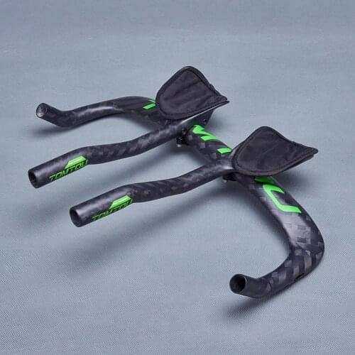 TOMTOU 12K Carbon Fiber Bicycle Handlebar Travel Cycling Parts Aero Bar Rest Handlebar TT Handlebar Sets Bike Parts Matte Green