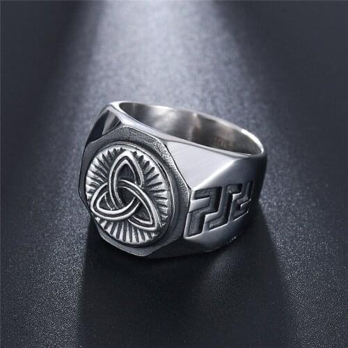 Vintage Flower Religion Rings Ireland Punk Stainless Steel Rings for Women Man Jewelry Engraving Totem Ring