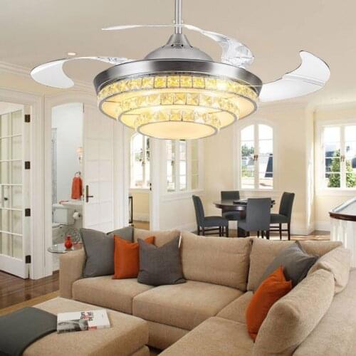 High quality42inch 108cm dimming control K9 Crystal Ceiling Fan Modern/Contemporary Living Room Led Fan Lights Bedroom 110-240v