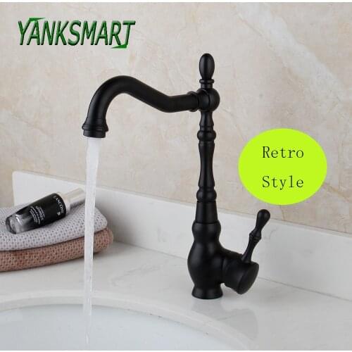 YANKSMART Retro Bathroom 360 Swivel Black Faucet Basin Sink Single Handle Kitchen Faucet Blacked Cold Hot Mixer Water Tap